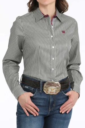 Cinch Women's TENCEL Black/White Pinstripe Button-Down Blouse