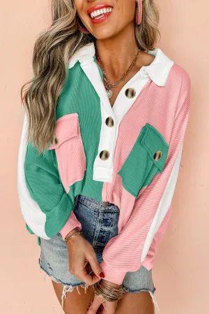 Colorblock Ribbed Oversized Sweatshirt