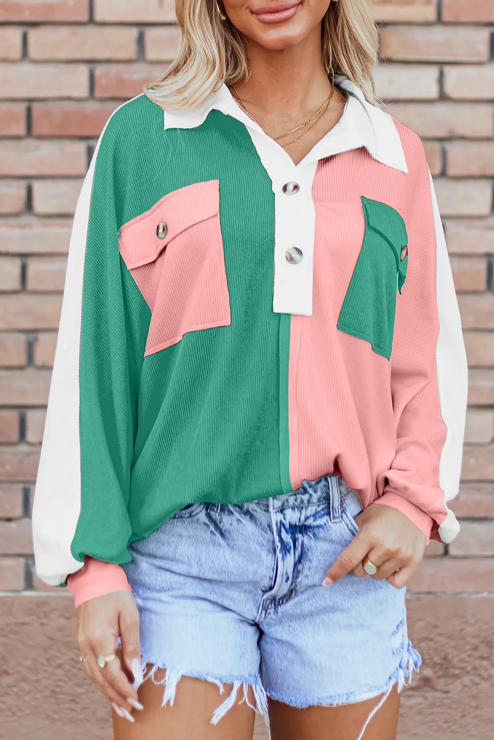Colorblock Ribbed Oversized Sweatshirt