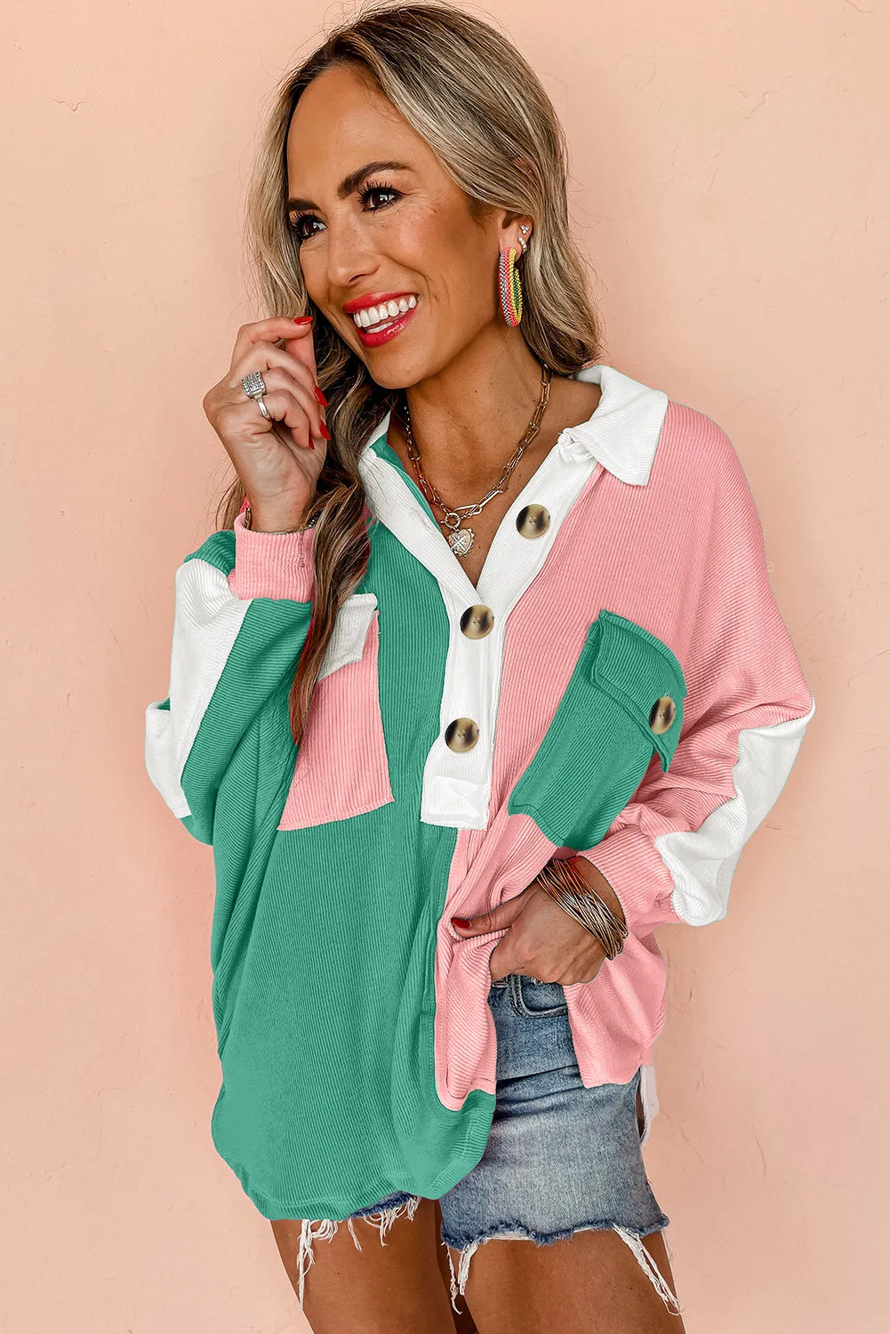 Colorblock Ribbed Oversized Sweatshirt