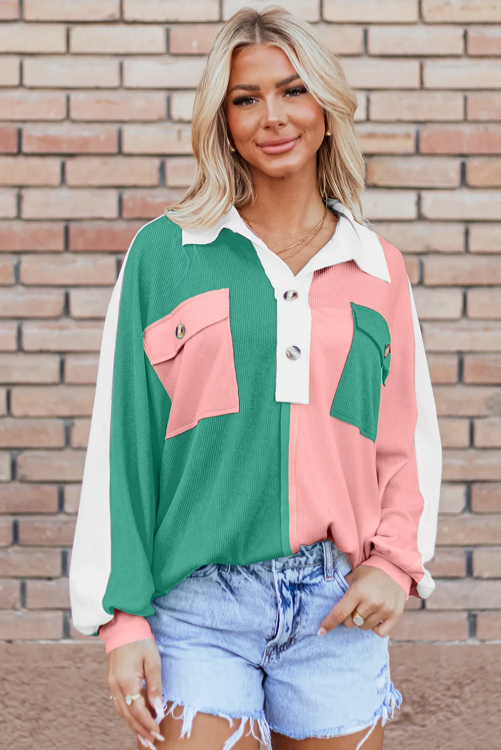 Colorblock Ribbed Oversized Sweatshirt