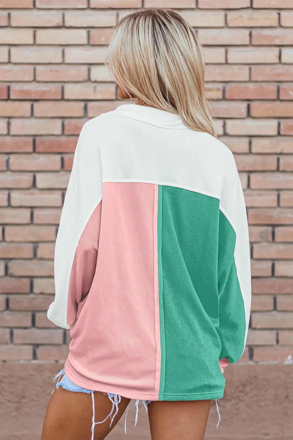 Colorblock Ribbed Oversized Sweatshirt