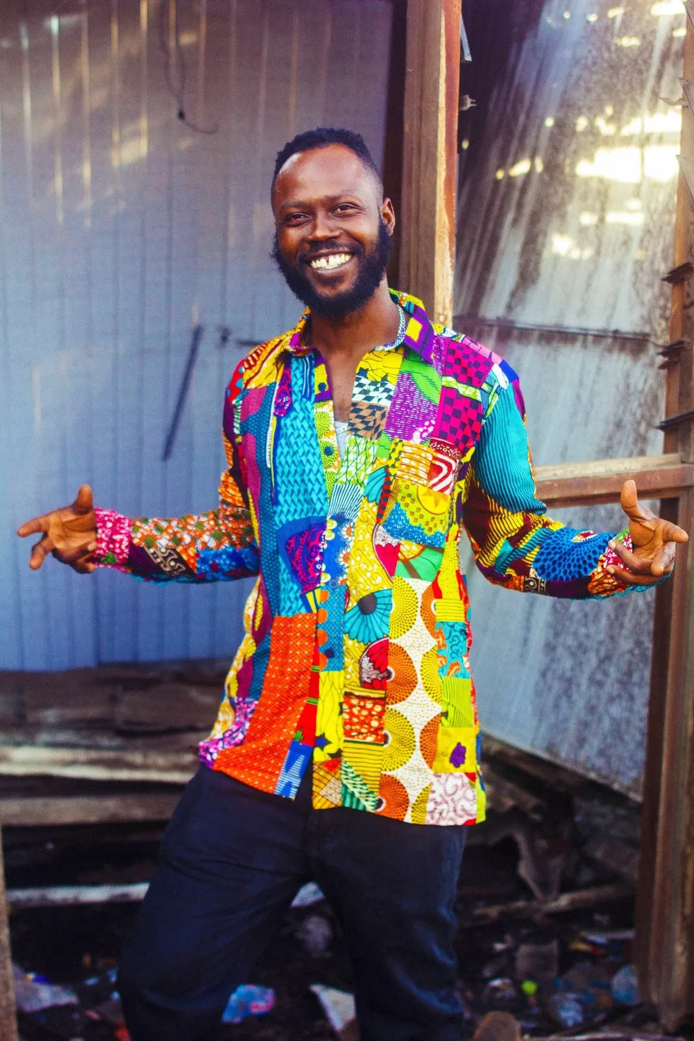 Colour me Crazy Patchwork African Print Long-Sleeve Shirt