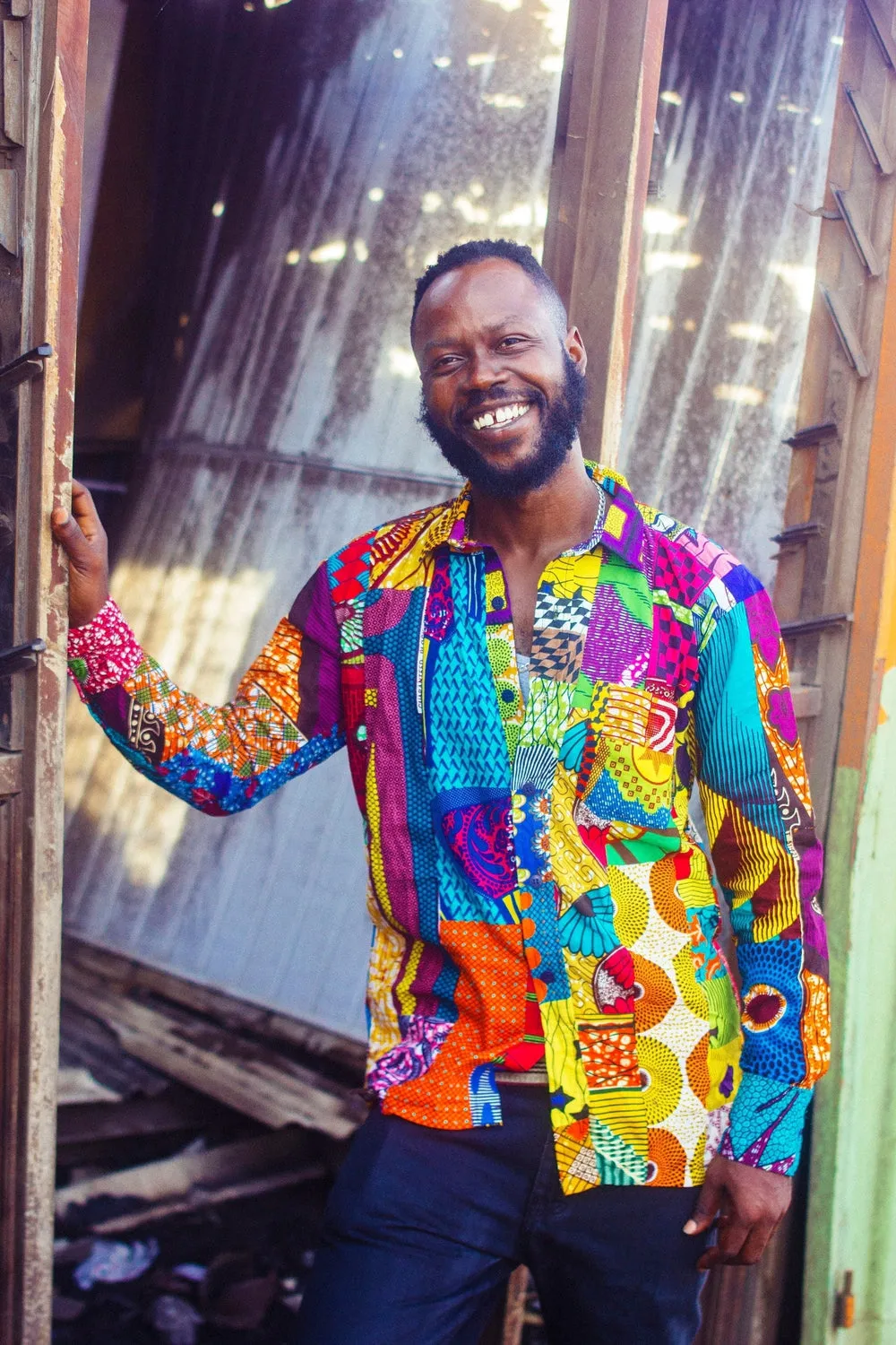 Colour me Crazy Patchwork African Print Long-Sleeve Shirt