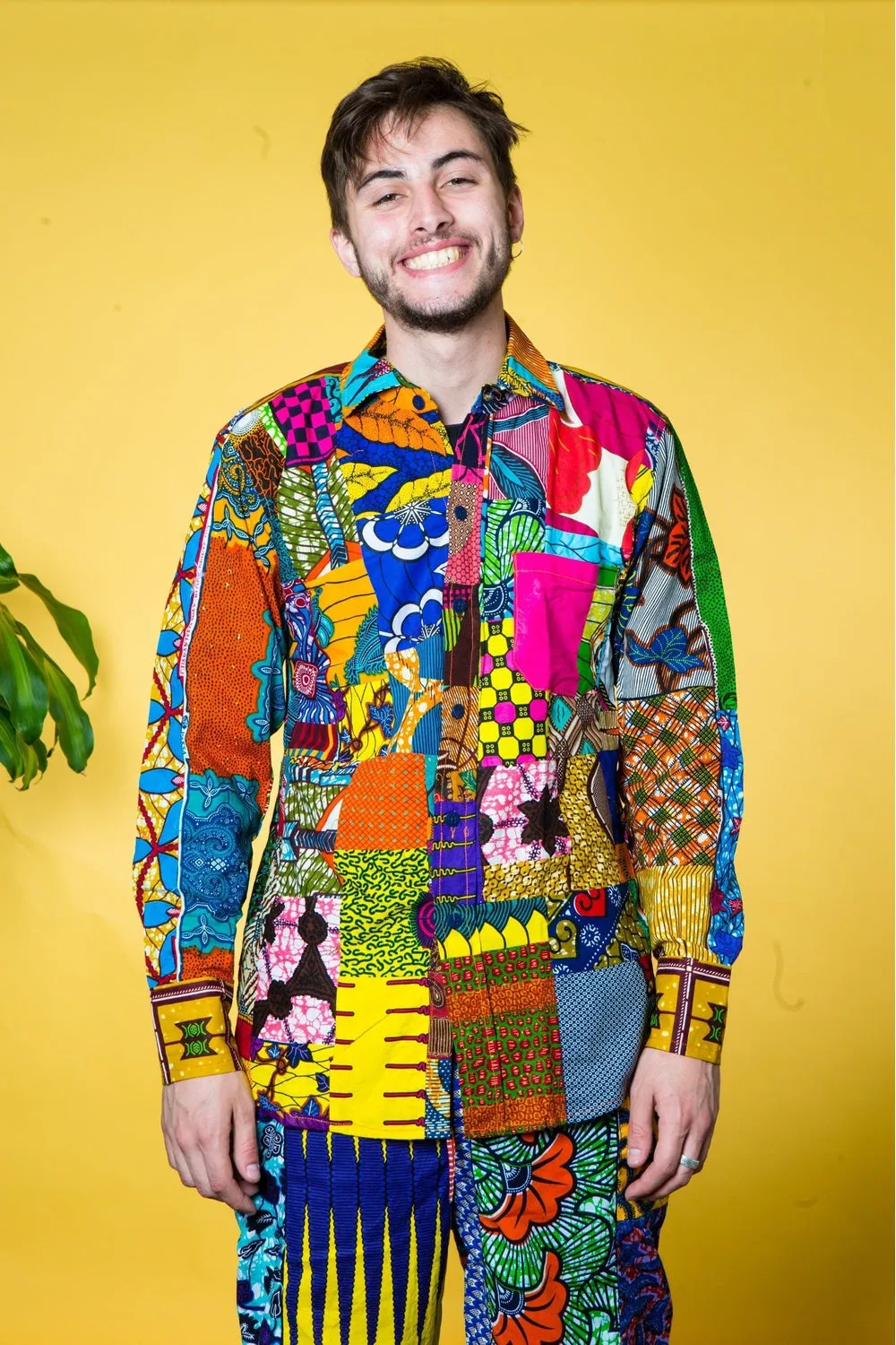 Colour me Crazy Patchwork African Print Long-Sleeve Shirt