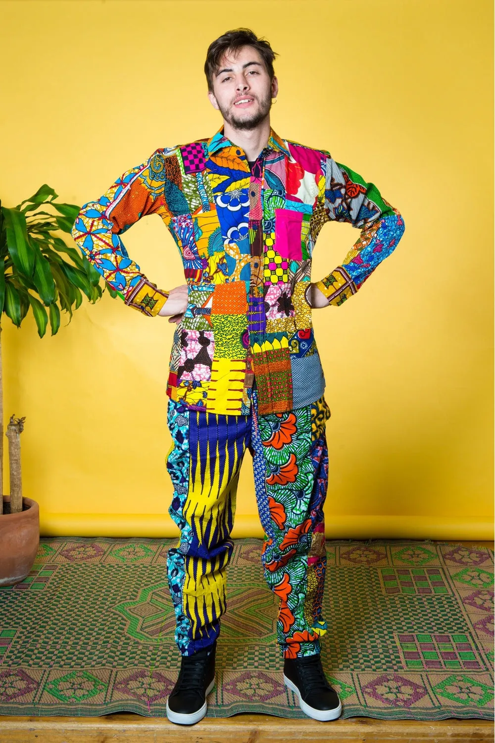 Colour me Crazy Patchwork African Print Long-Sleeve Shirt