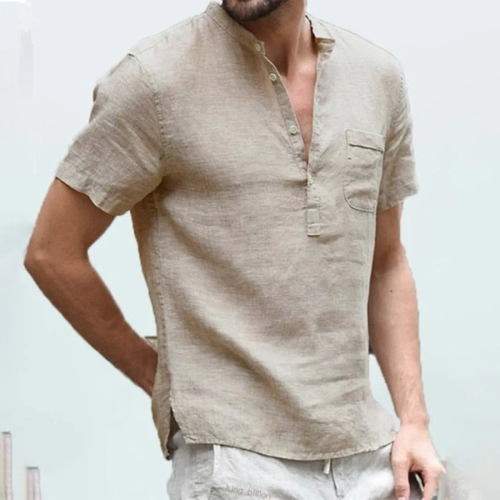 ContiNent 33 Summer New Men's Short-Sleeved T-shirt Cotton and Linen Led Casual Men's T-shirt Shirt Male  Breathable S-3XL