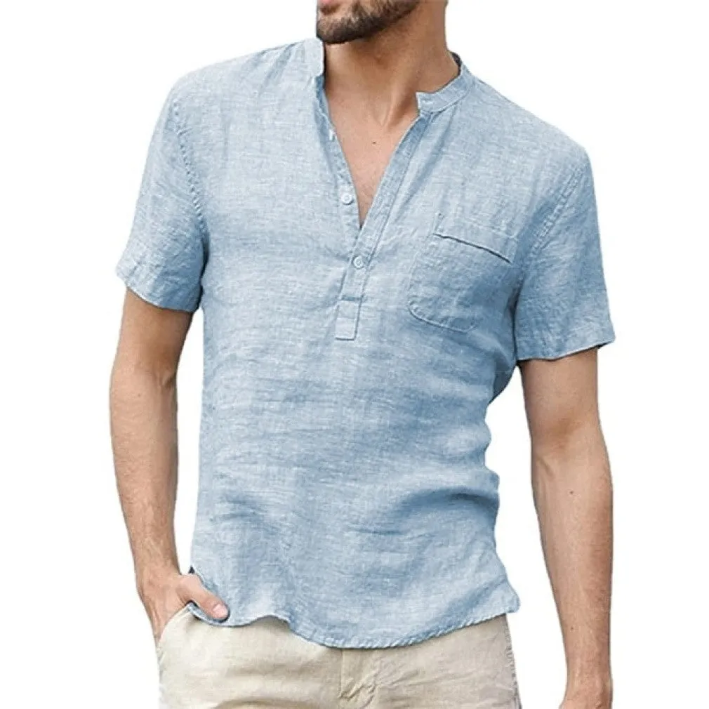 ContiNent 33 Summer New Men's Short-Sleeved T-shirt Cotton and Linen Led Casual Men's T-shirt Shirt Male  Breathable S-3XL
