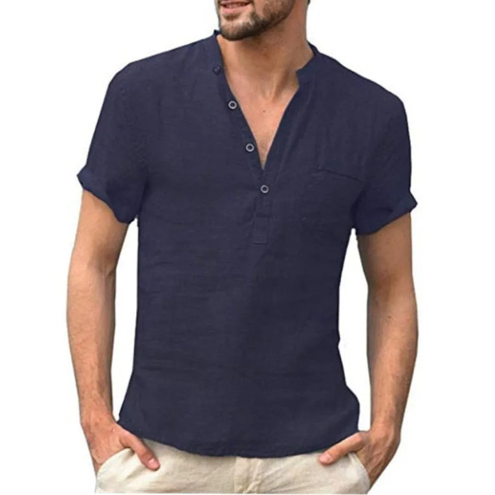 ContiNent 33 Summer New Men's Short-Sleeved T-shirt Cotton and Linen Led Casual Men's T-shirt Shirt Male  Breathable S-3XL