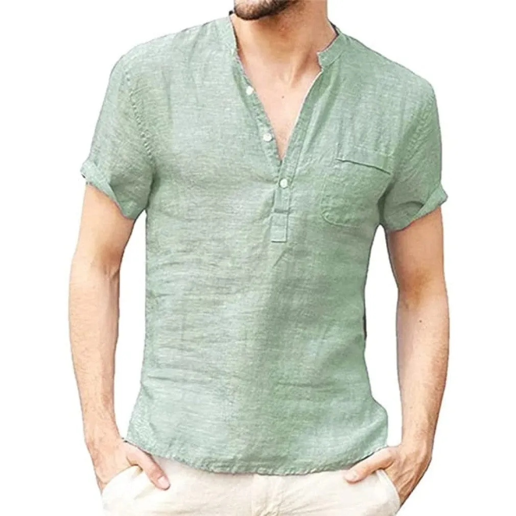 ContiNent 33 Summer New Men's Short-Sleeved T-shirt Cotton and Linen Led Casual Men's T-shirt Shirt Male  Breathable S-3XL