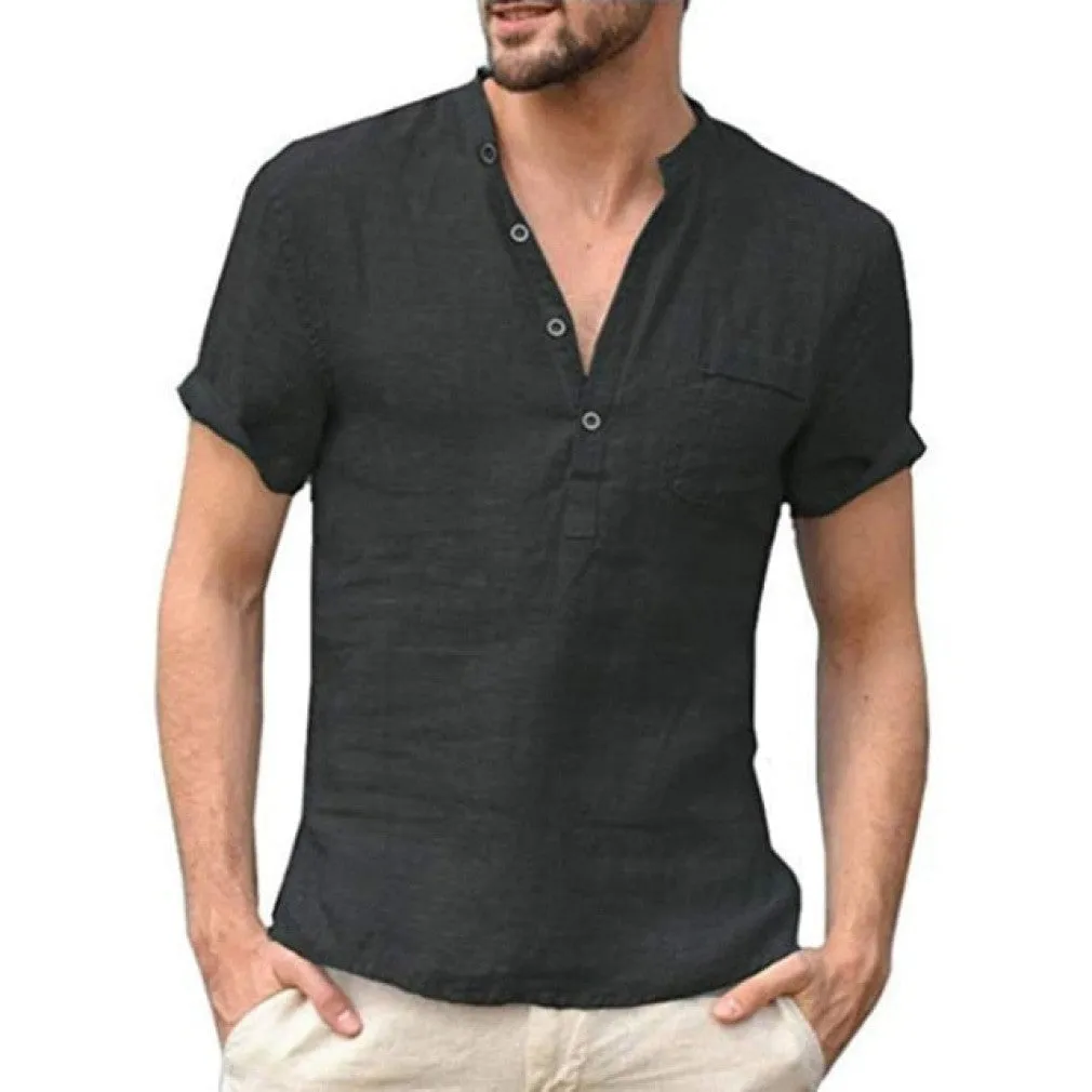 ContiNent 33 Summer New Men's Short-Sleeved T-shirt Cotton and Linen Led Casual Men's T-shirt Shirt Male  Breathable S-3XL