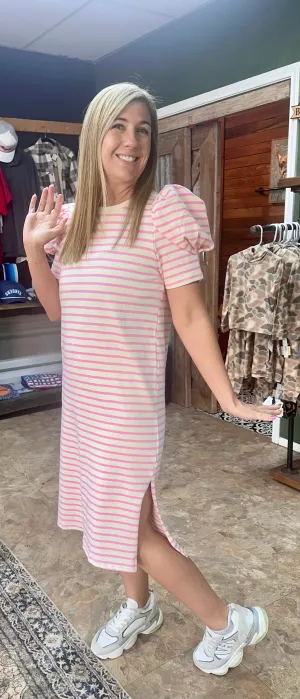 Cotton Candy Stripe Puff Sleeve Dress