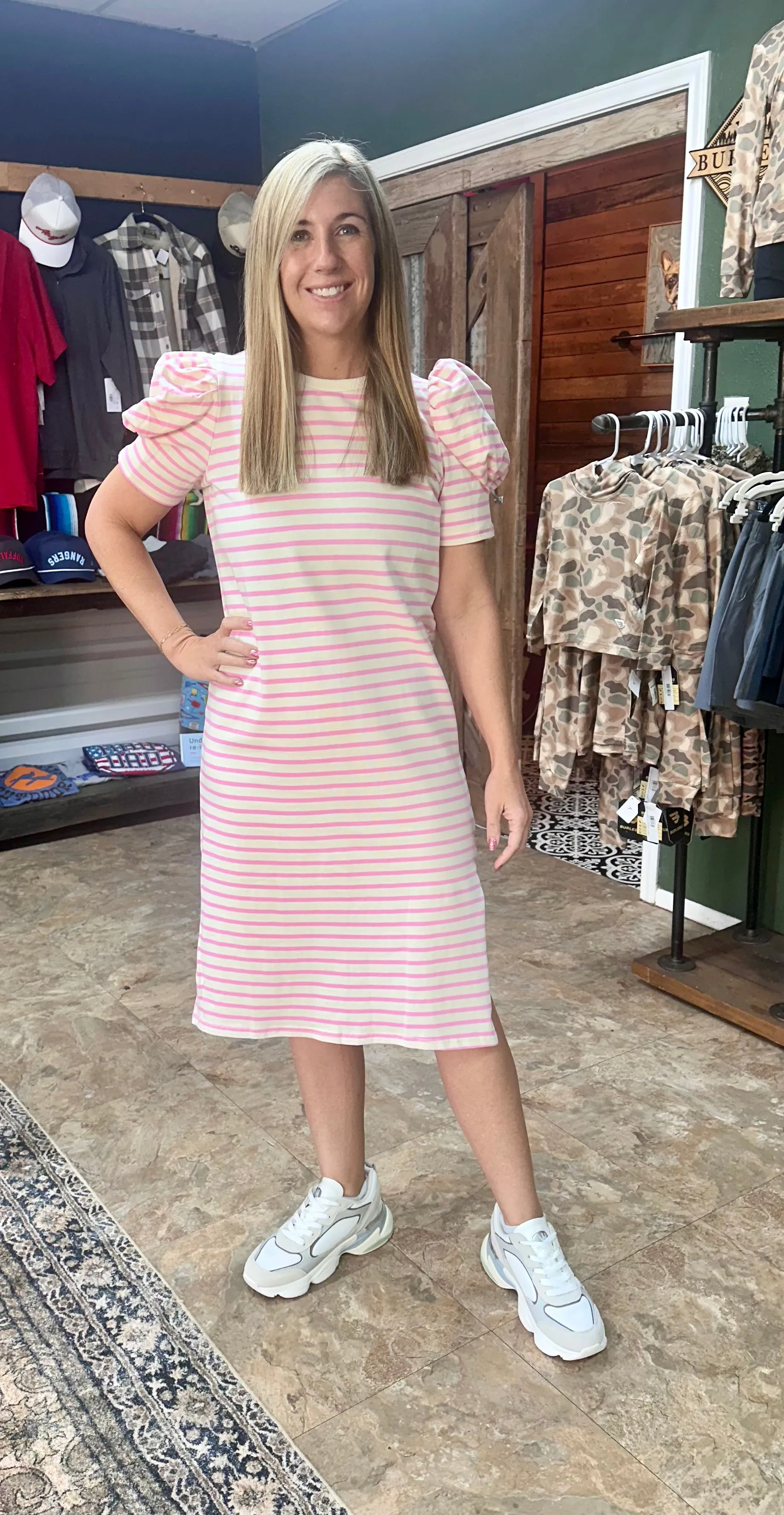 Cotton Candy Stripe Puff Sleeve Dress