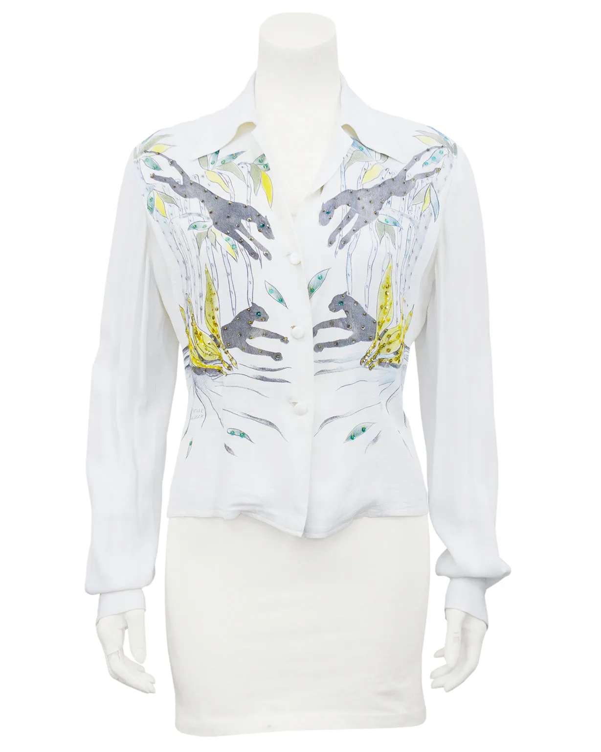 Cream Hand Painted & Jeweled Button Front Shirt