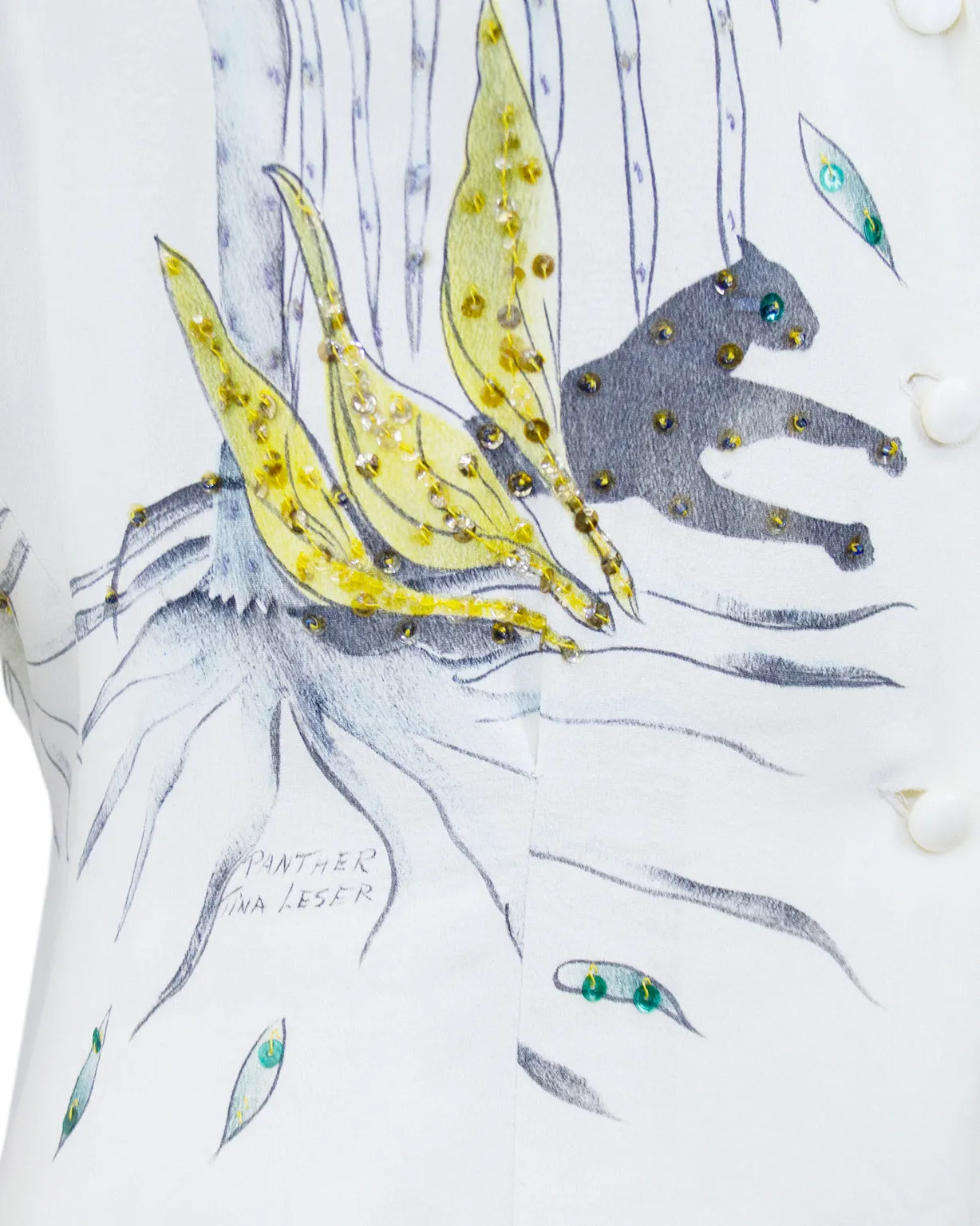 Cream Hand Painted & Jeweled Button Front Shirt