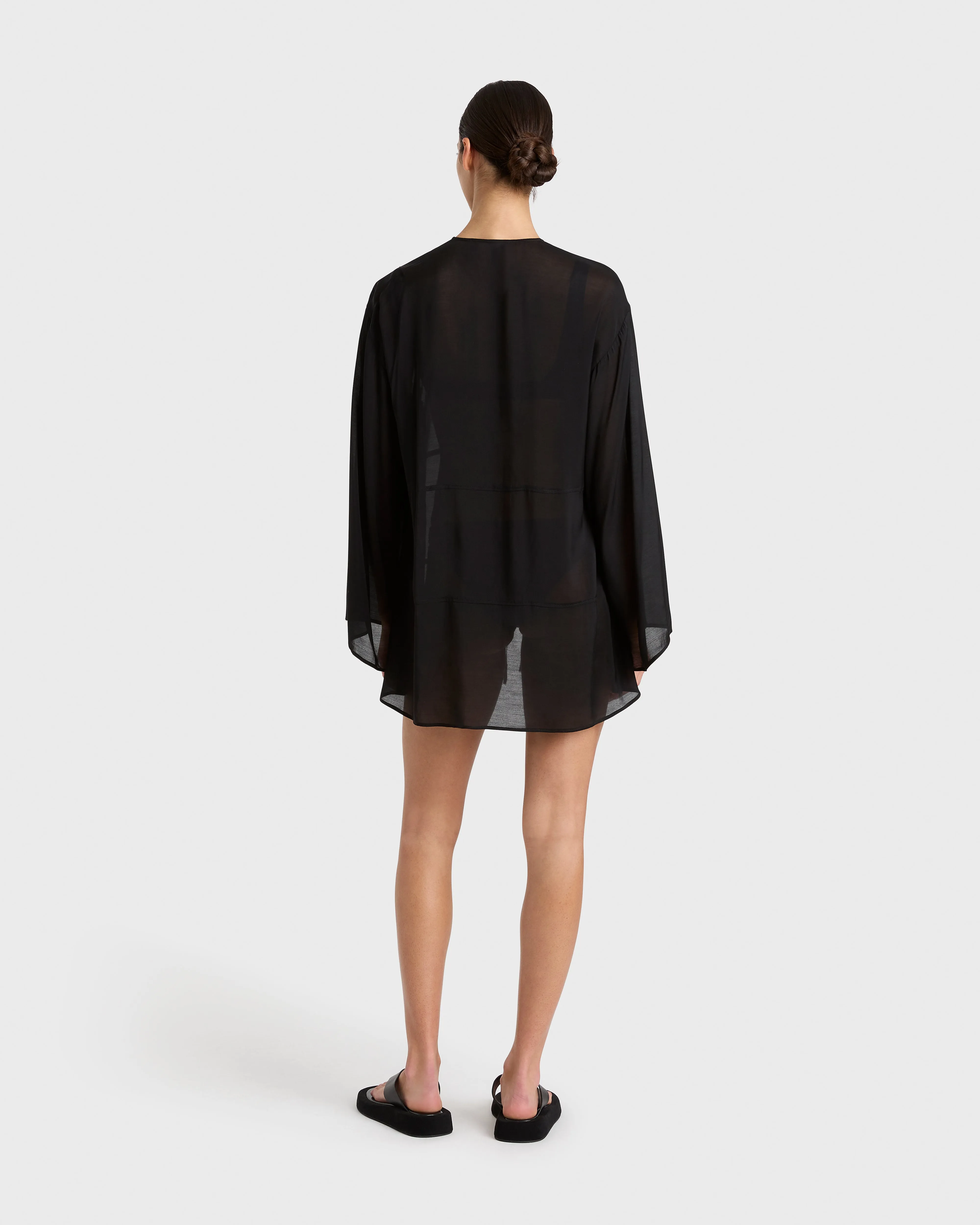 Cremona Tie Front Mini Coverup - Black
