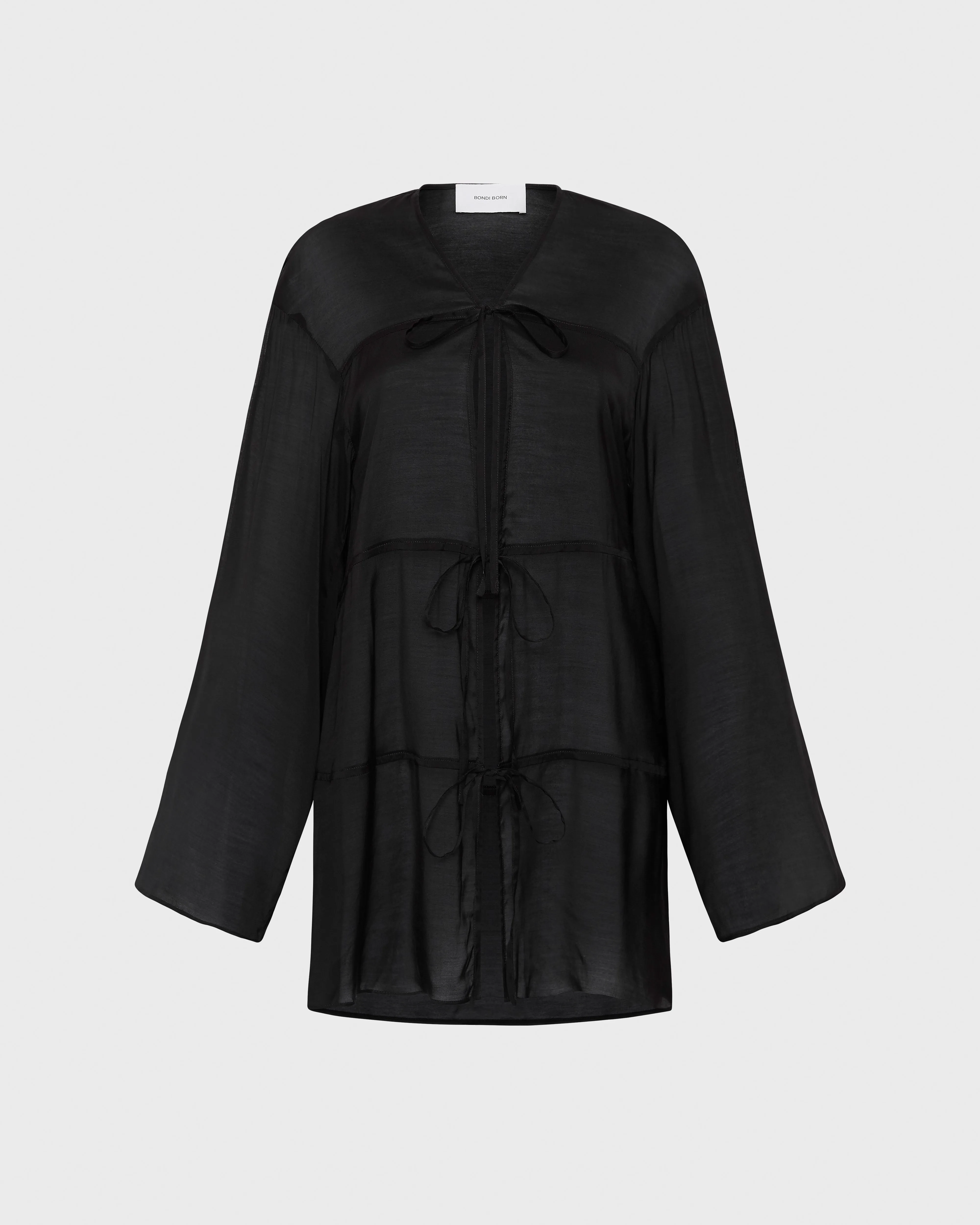Cremona Tie Front Mini Coverup - Black