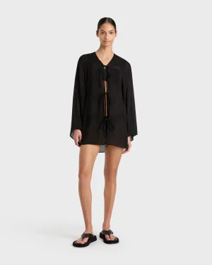 Cremona Tie Front Mini Coverup - Black