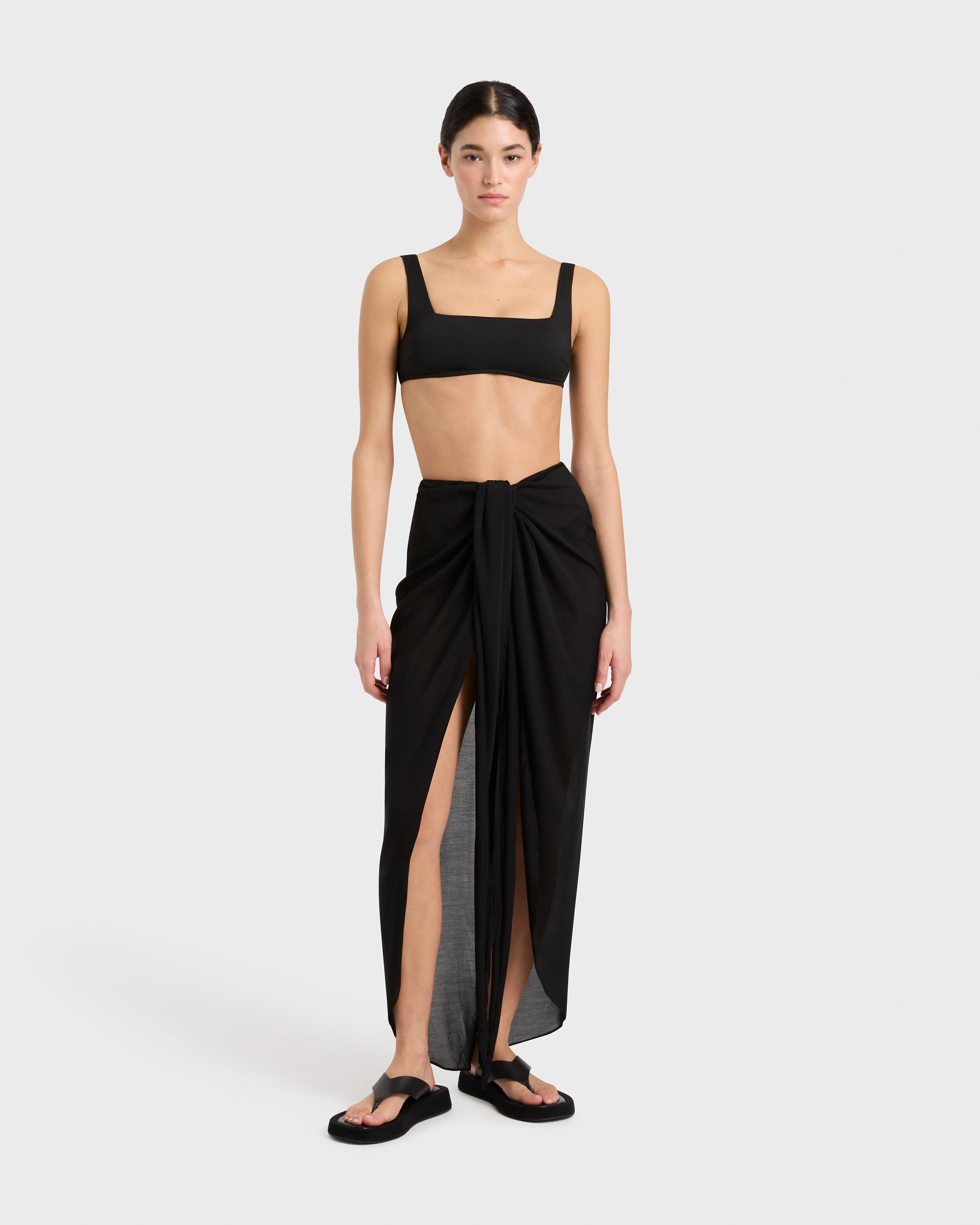 Cremona Tie Front Sarong - Black