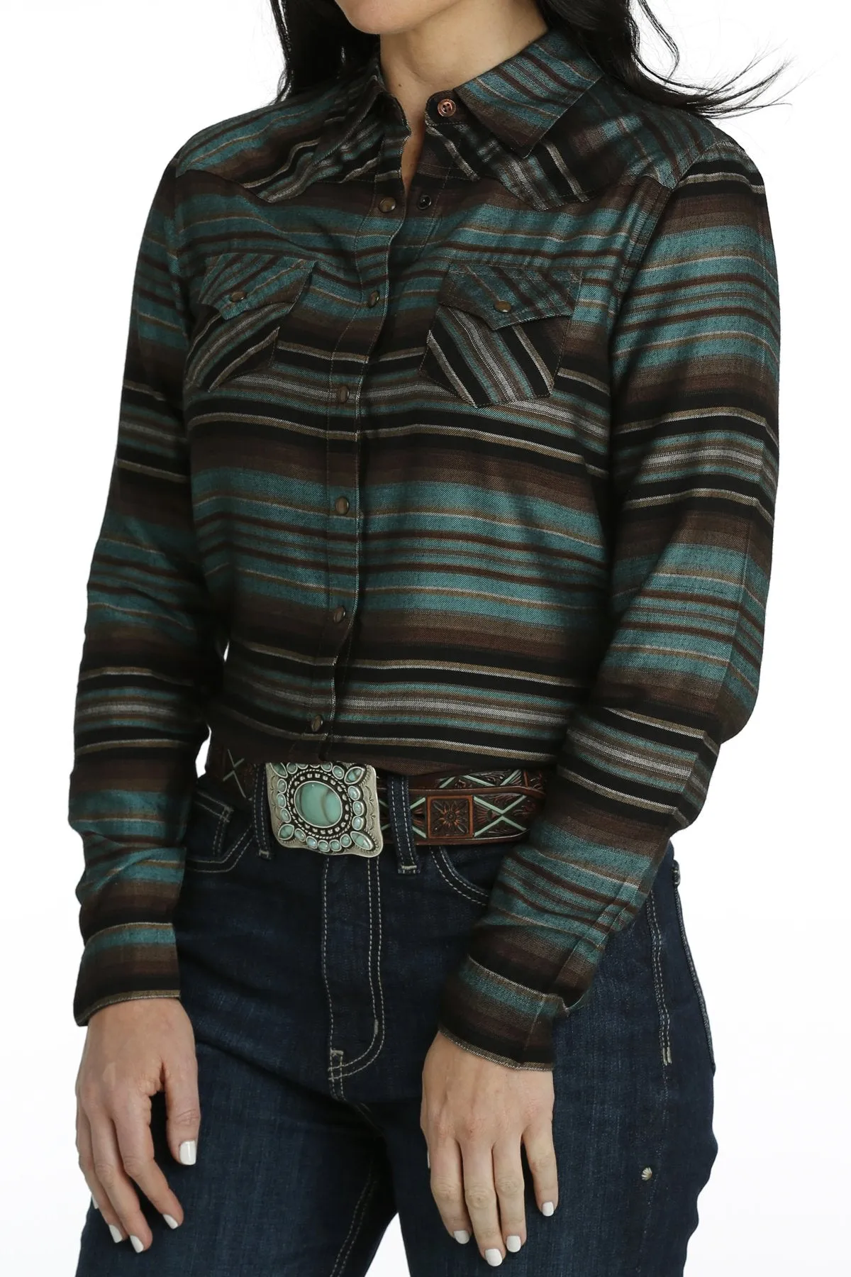 Cruel Women's Stripe Button Down Western Shirt
