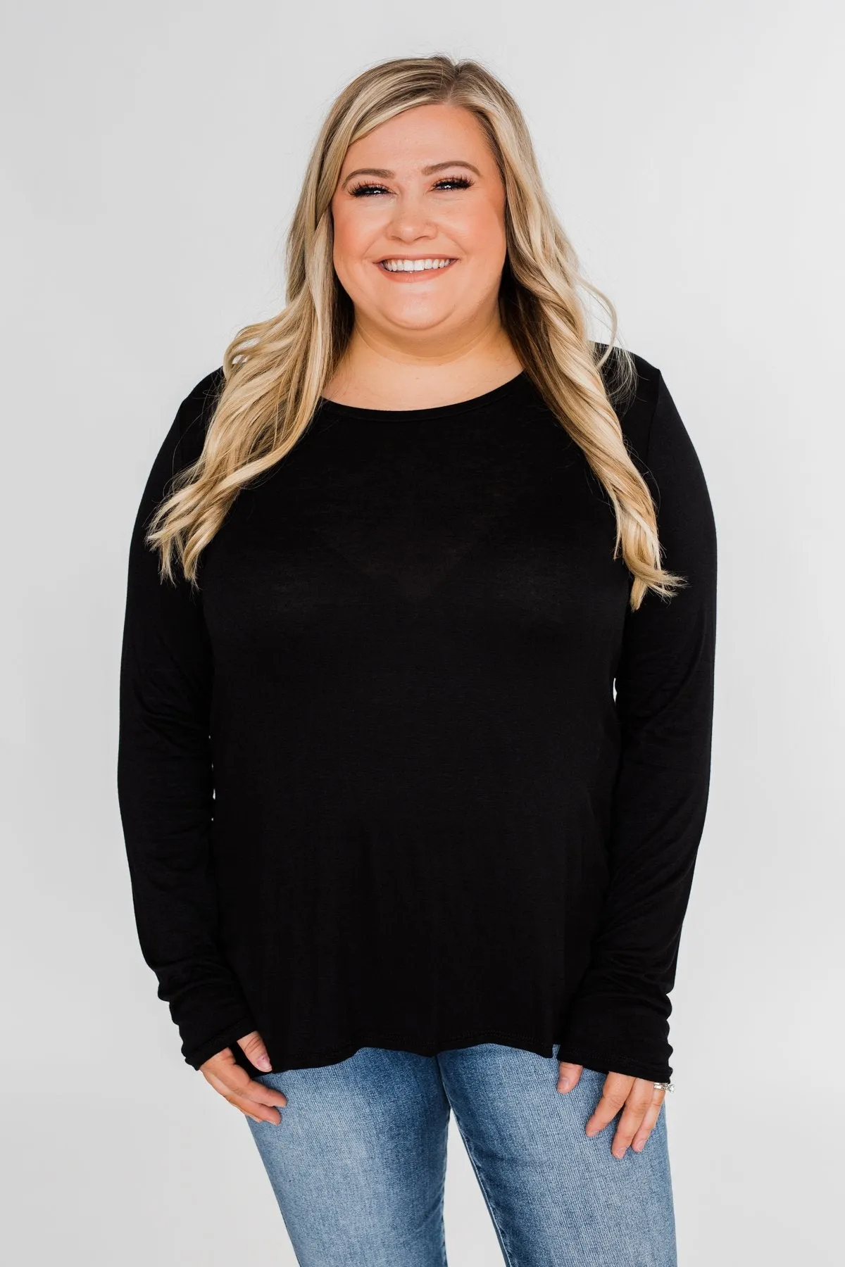 Cut Out Back Long Sleeve Top- Black