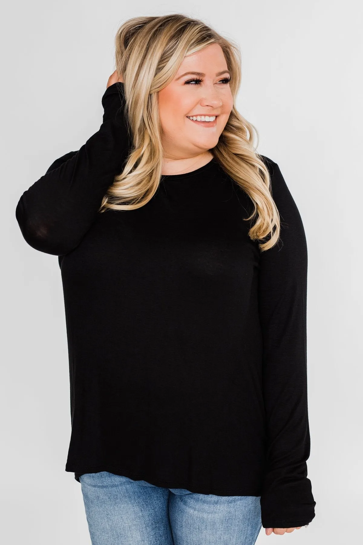 Cut Out Back Long Sleeve Top- Black