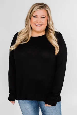 Cut Out Back Long Sleeve Top- Black