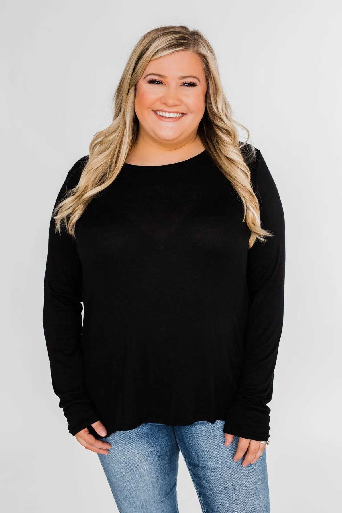 Cut Out Back Long Sleeve Top- Black
