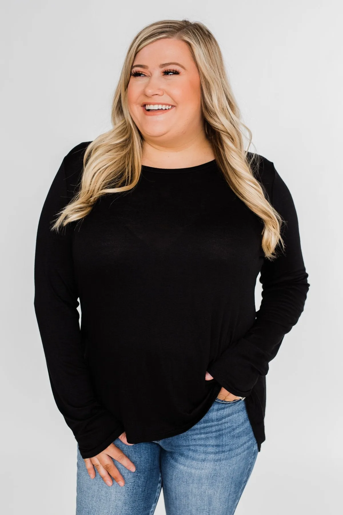 Cut Out Back Long Sleeve Top- Black