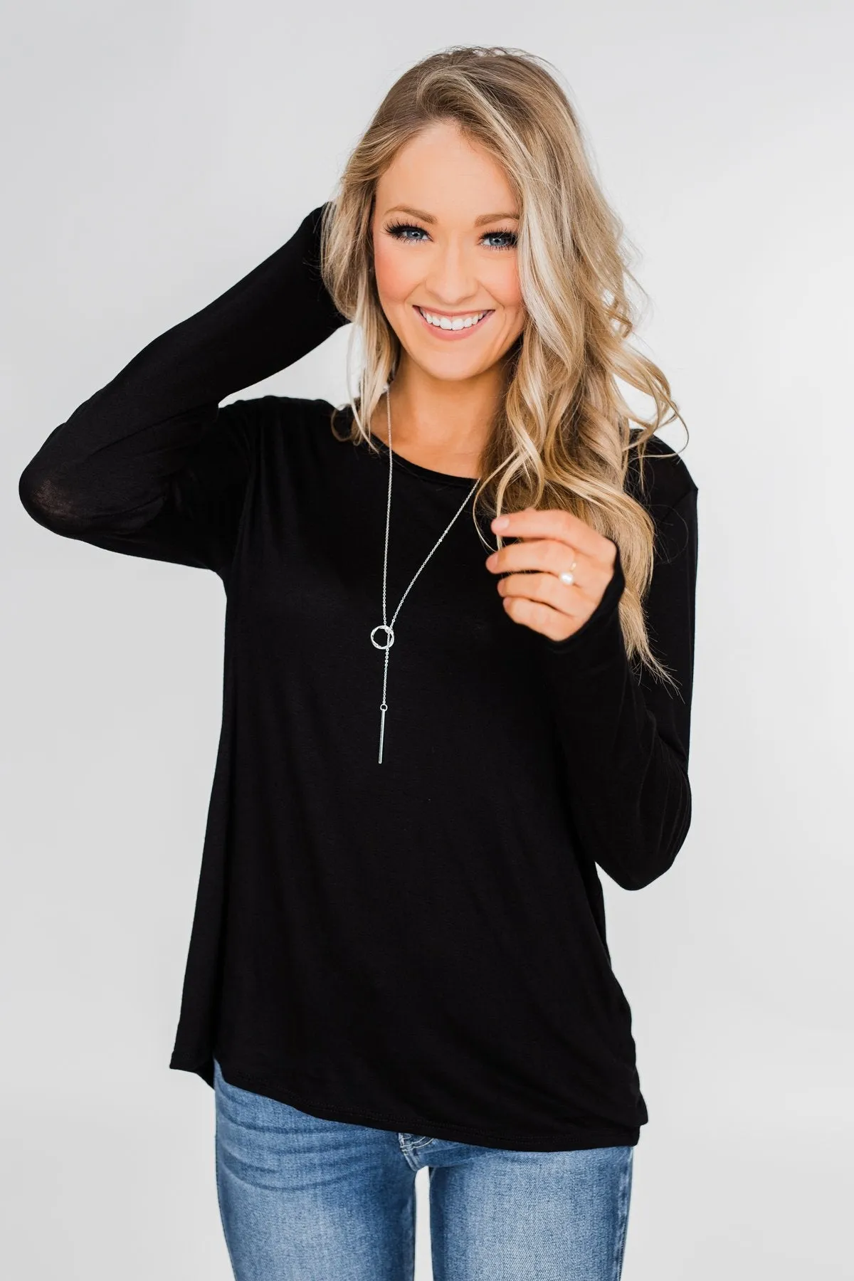 Cut Out Back Long Sleeve Top- Black