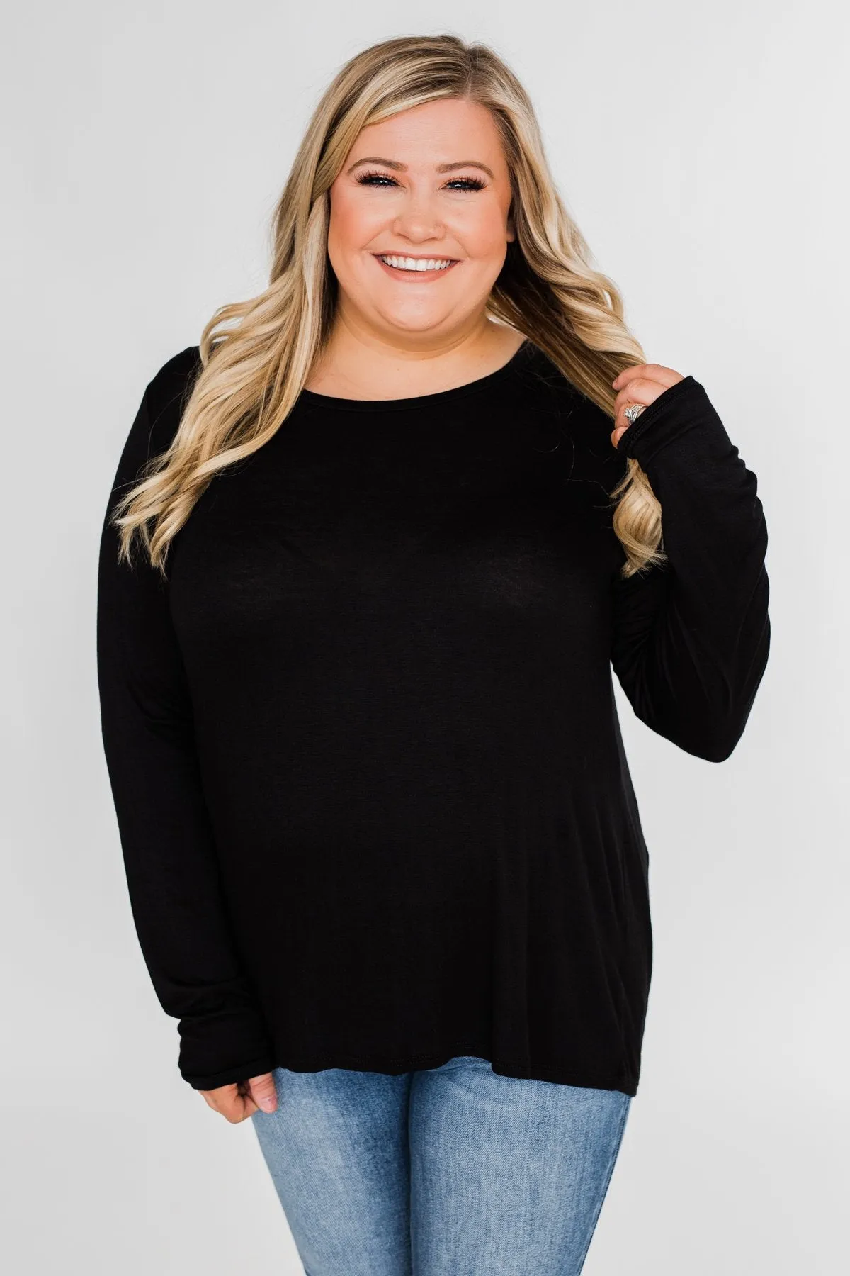 Cut Out Back Long Sleeve Top- Black