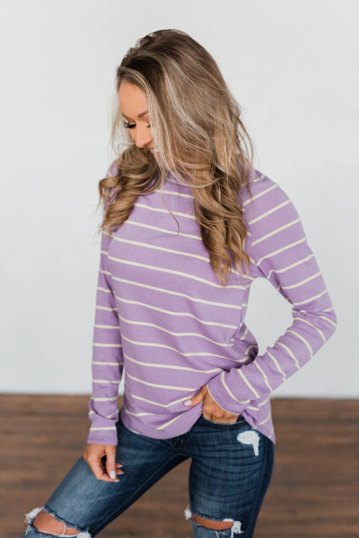Dance With Somebody Striped Pullover Top- Lavender