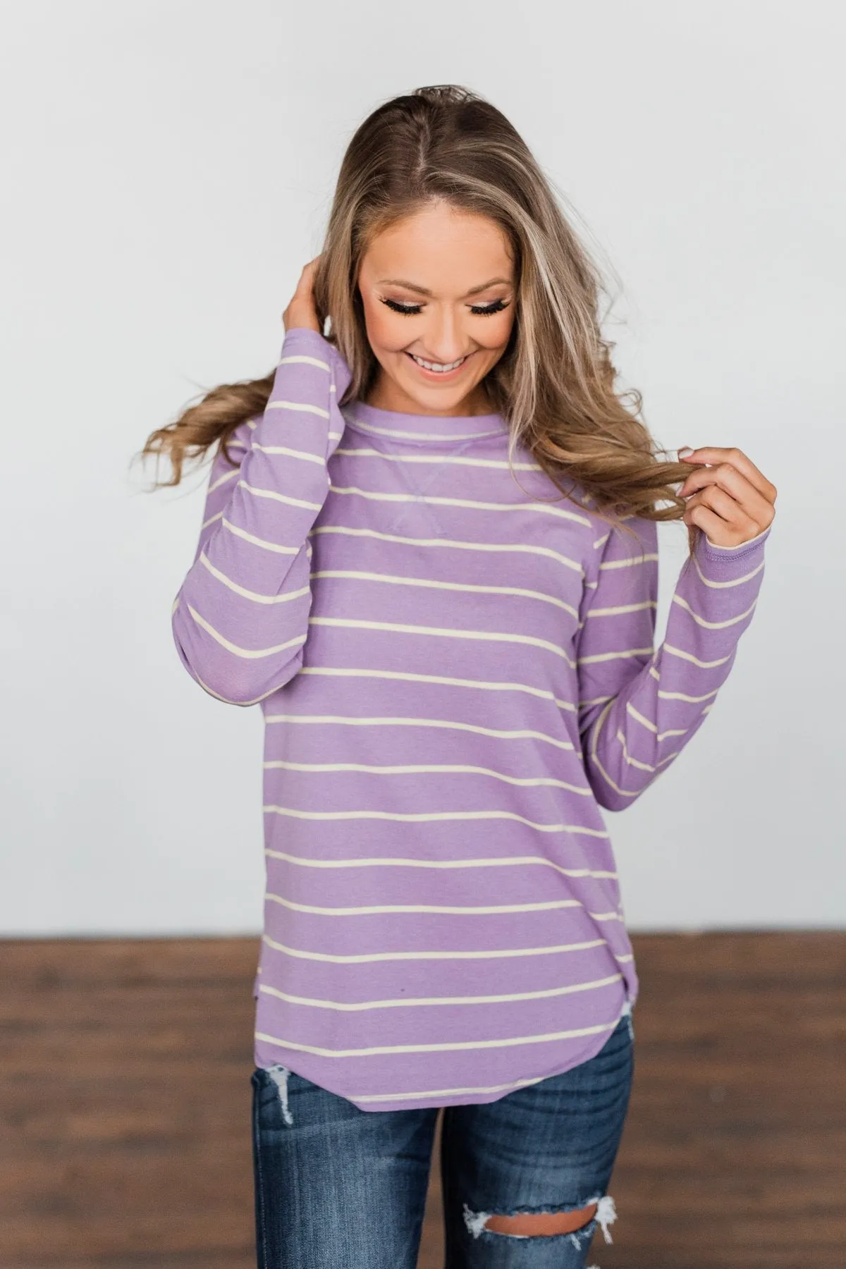 Dance With Somebody Striped Pullover Top- Lavender
