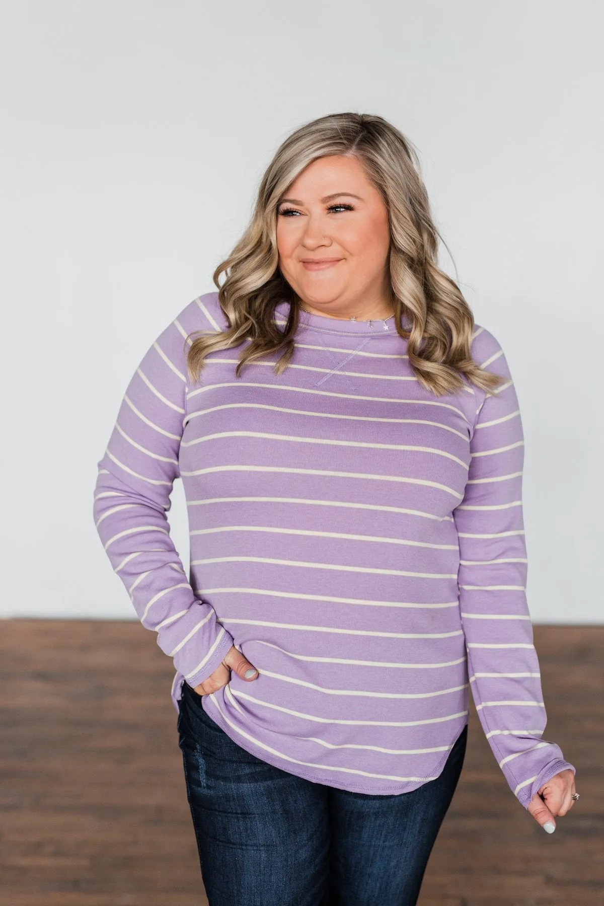 Dance With Somebody Striped Pullover Top- Lavender