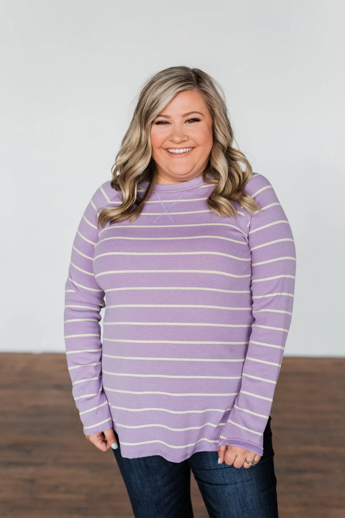 Dance With Somebody Striped Pullover Top- Lavender