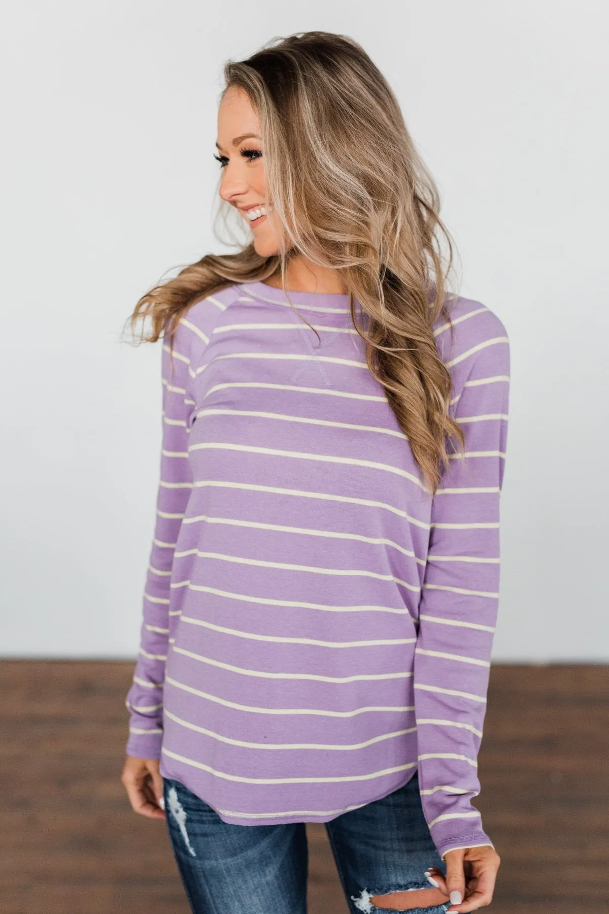 Dance With Somebody Striped Pullover Top- Lavender