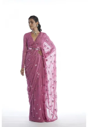 Dark Blush Mirror Cut-Work Saree