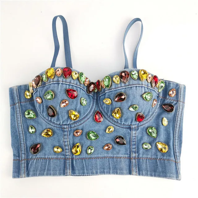 Denim Button Bustier Bra Cropped Top Vest