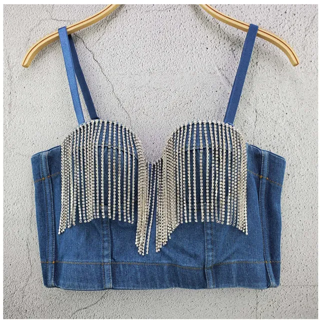 Denim Button Bustier Bra Cropped Top Vest