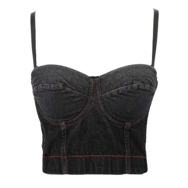 Denim Button Bustier Bra Cropped Top Vest