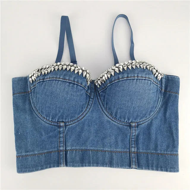 Denim Button Bustier Bra Cropped Top Vest