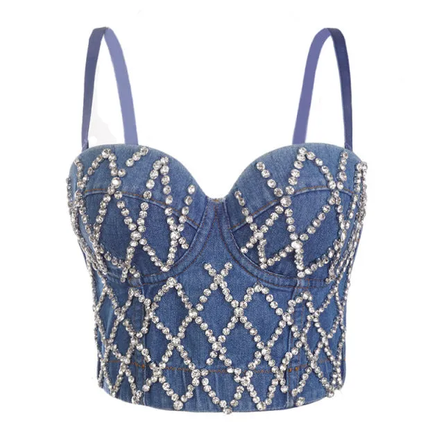 Denim Button Bustier Bra Cropped Top Vest