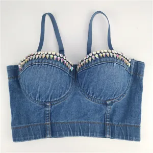 Denim Button Bustier Bra Cropped Top Vest