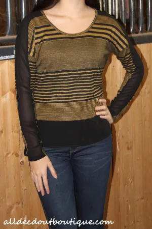 Double Zero | Striped Top with Sheer Borders Mustard