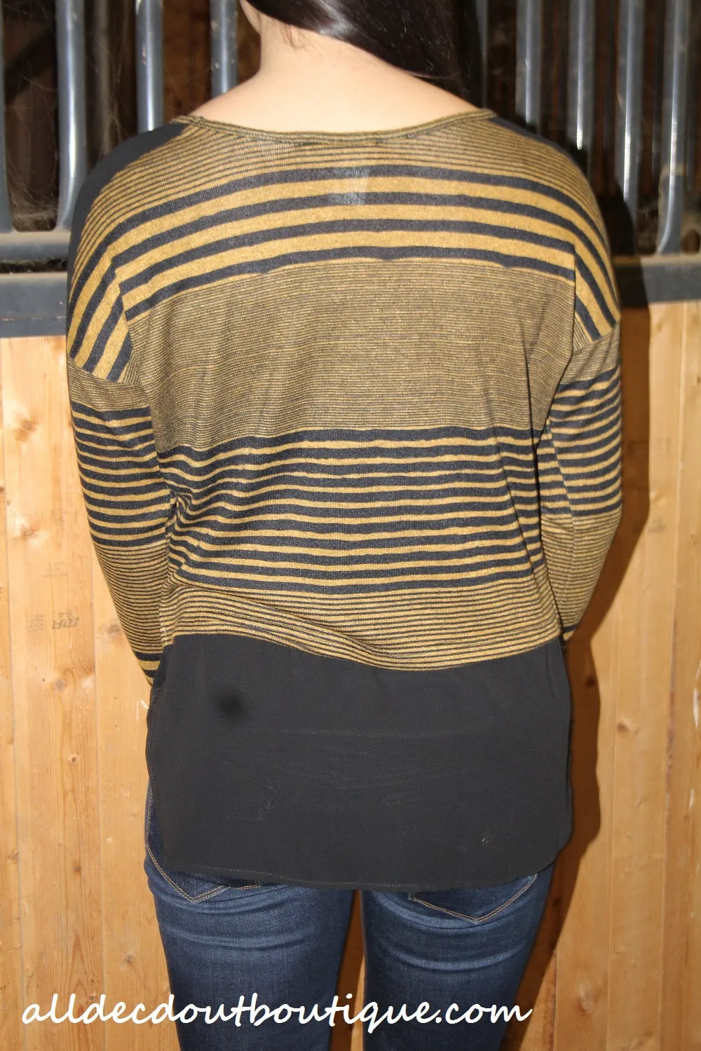 Double Zero | Striped Top with Sheer Borders Mustard