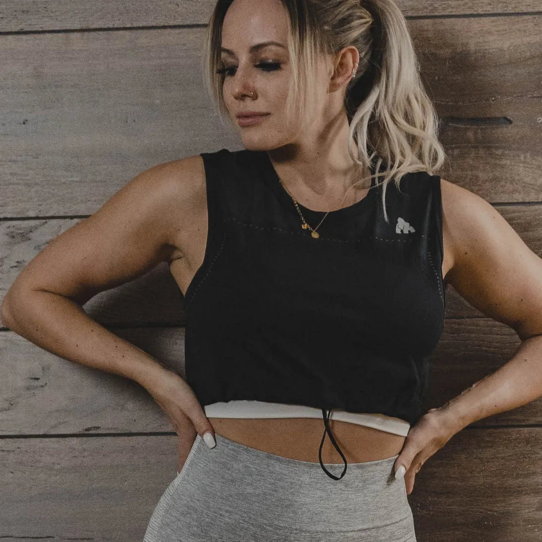 Drawstring Crop Top - Black (Women's)