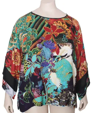 Dressori Kimono Sleeve Silk Print Top
