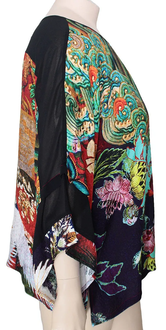Dressori Kimono Sleeve Silk Print Top