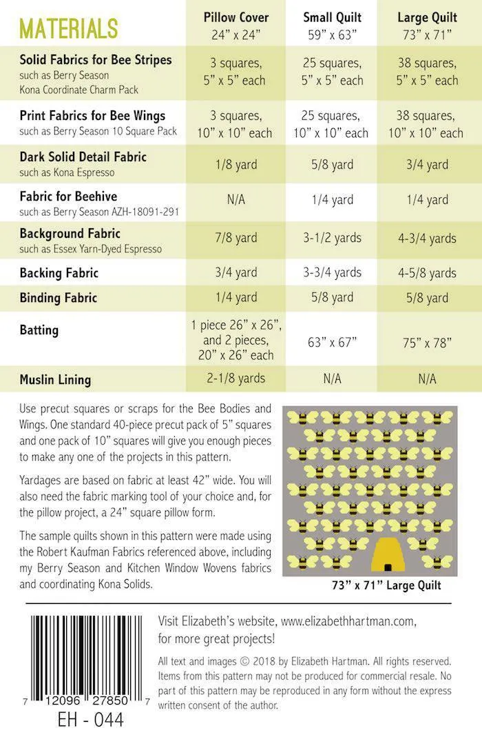 Elizabeth Hartman - Beehive - Quilt & Pillow Pattern