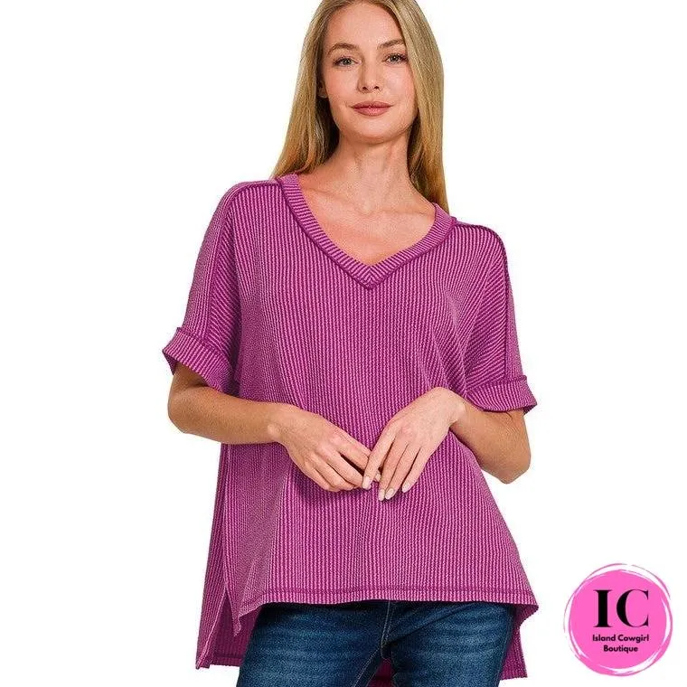 Faith In Love Corded Rib Plum Top